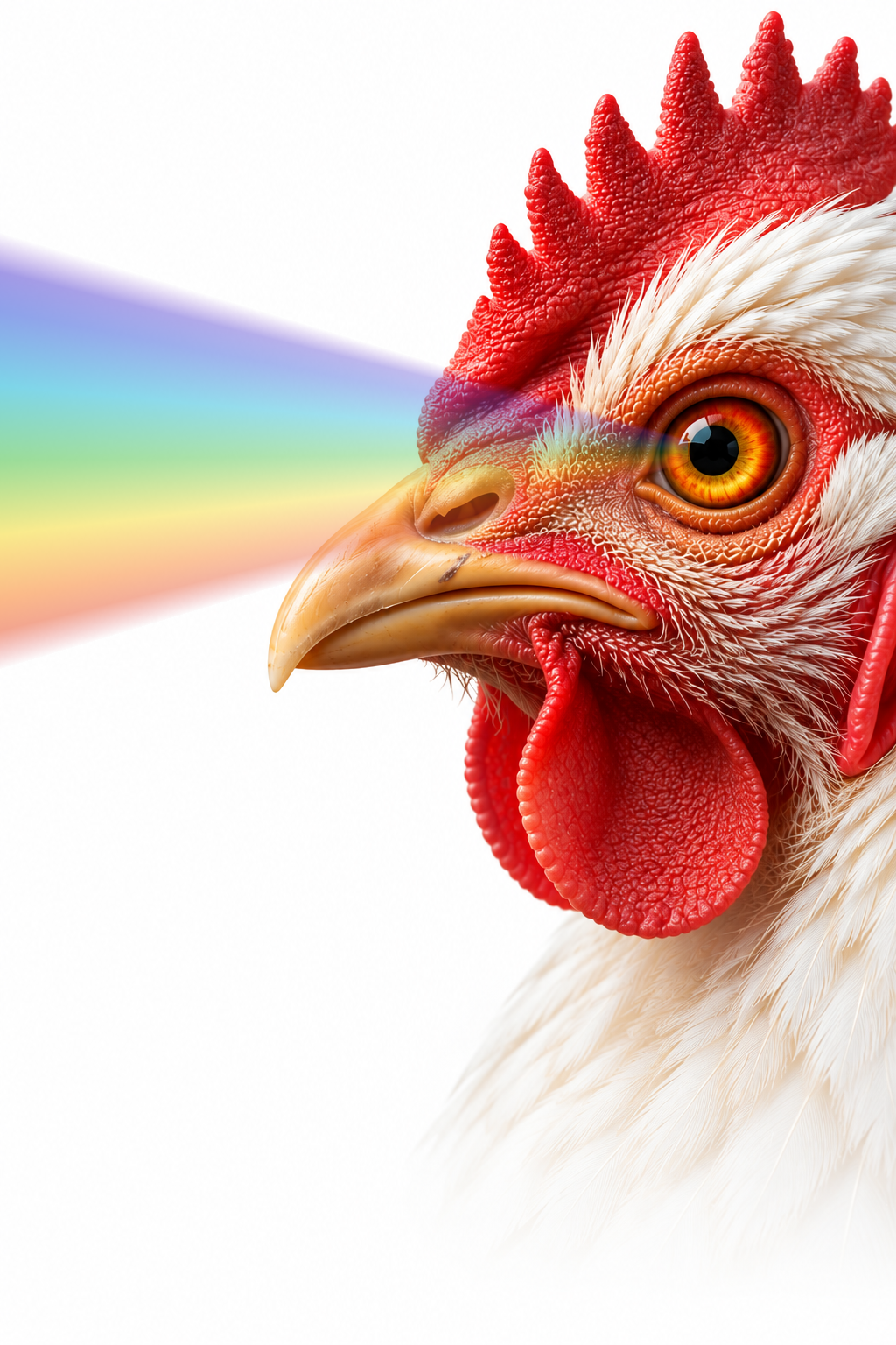 Illustration of a chicken's eye with a colored light spectrum representing poultry visual sensitivity.