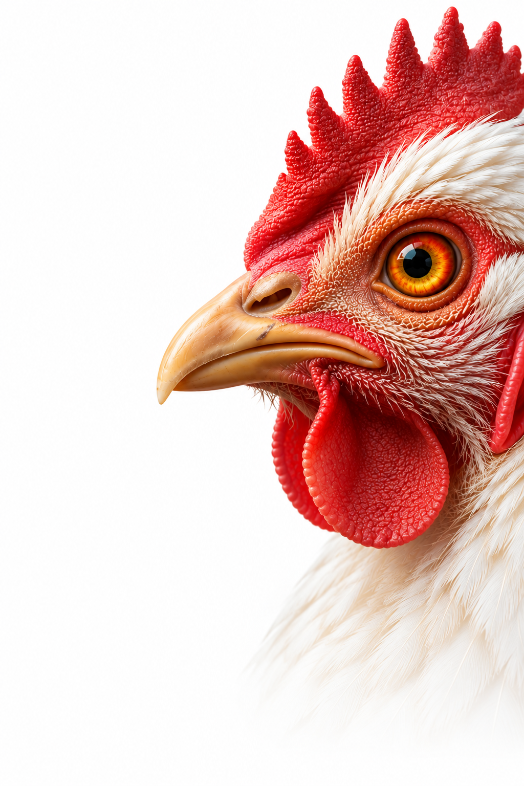 Close-up of a chicken's eye showing the detailed anatomy of poultry vision.